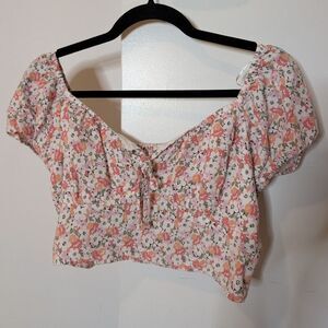 Hollister Puff Sleeve Ditzy Floral Crop Top with Tie Front